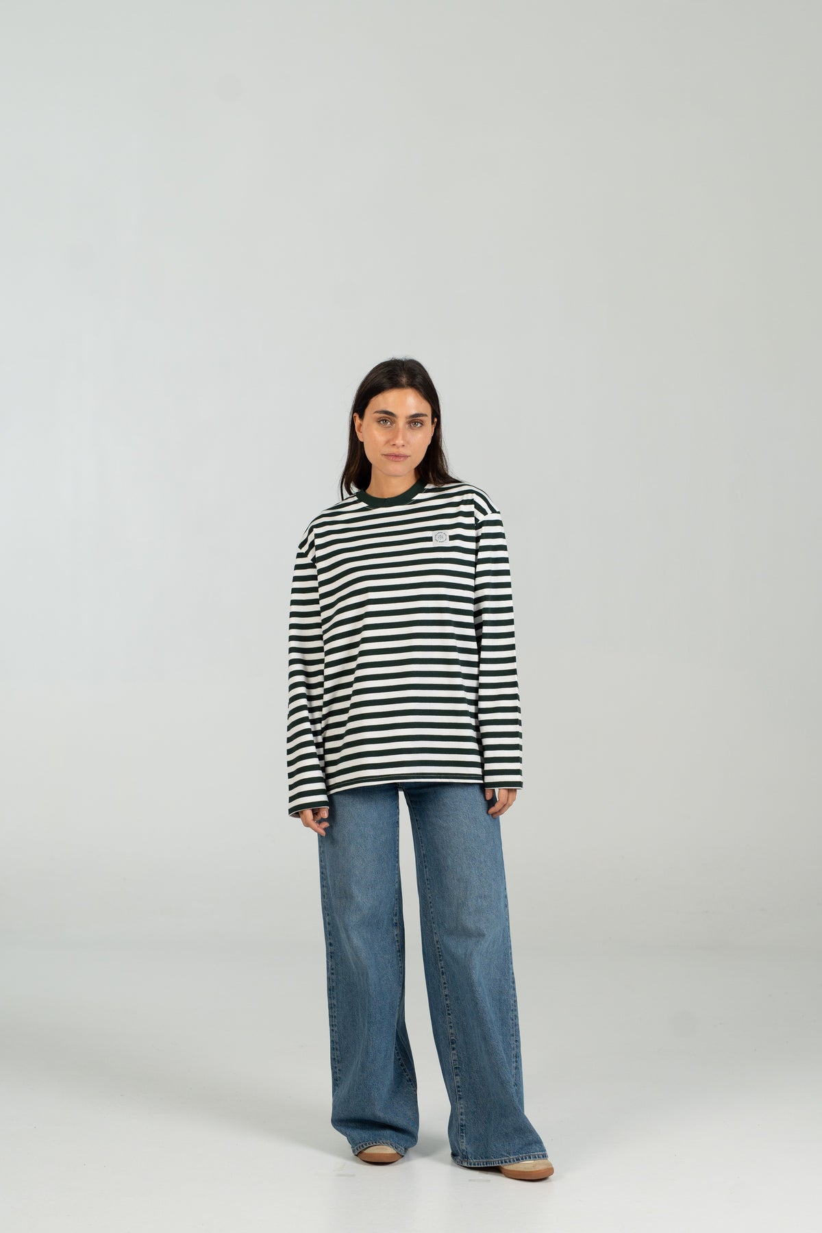 Long striped WEARINGSVQ verde y blanco para chica – vista frontal