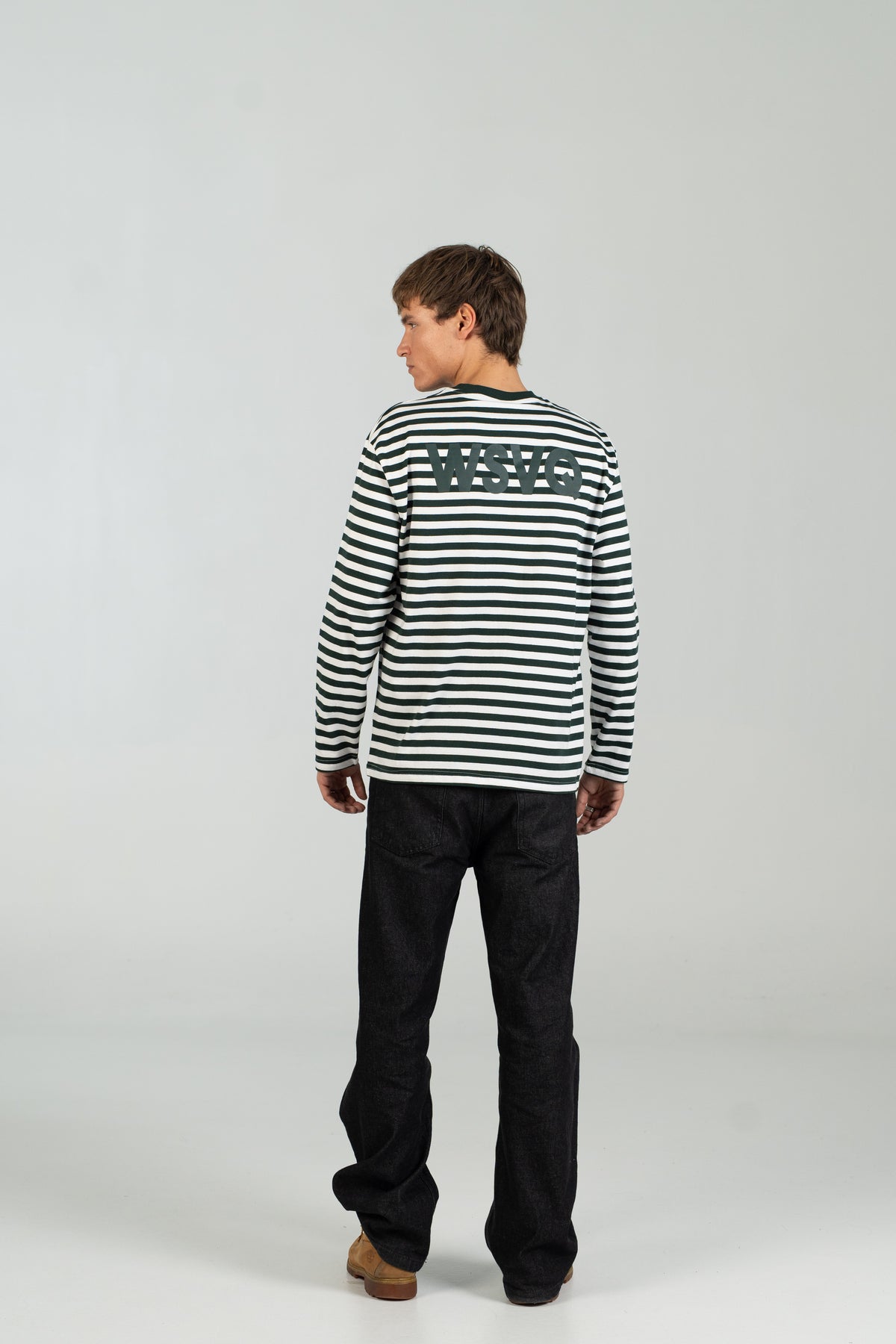 Long striped WEARINGSVQ verde y blanco para chico – vista trasera