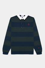 Blue and green rugby polo shirt
