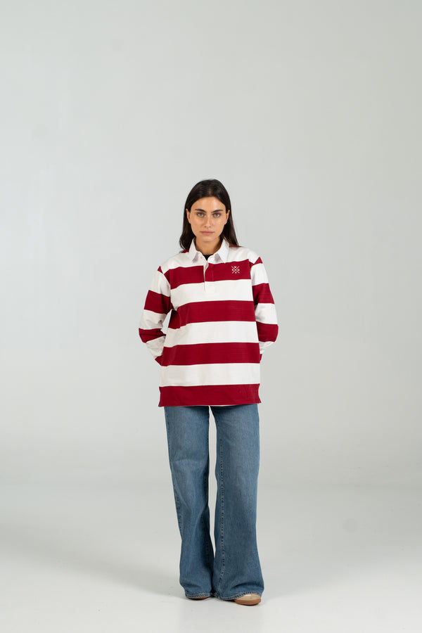 Polo rugby burdeos y blanco