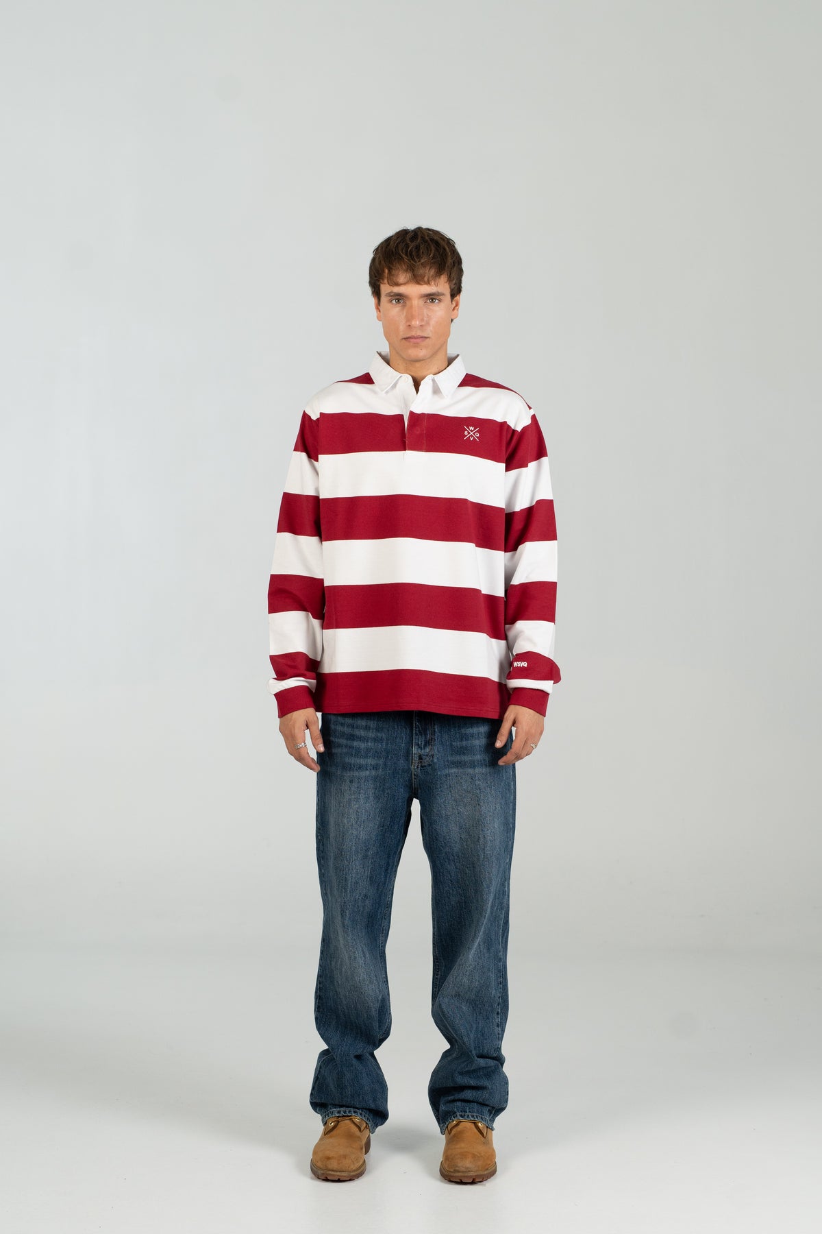 Polo rugby WEARINGSVQ burdeos y blanco para chico – vista frontal