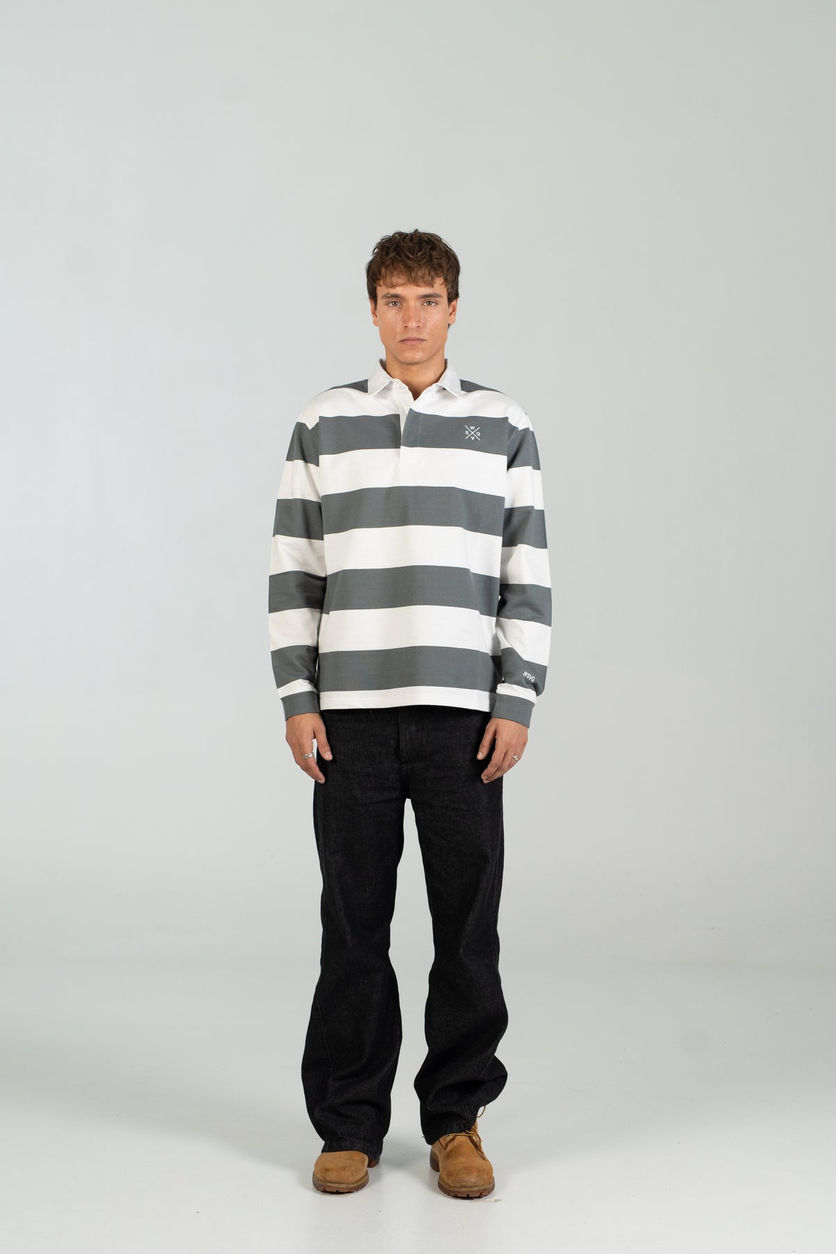 Polo rugby WEARINGSVQ gris y blanco para chico – vista frontal