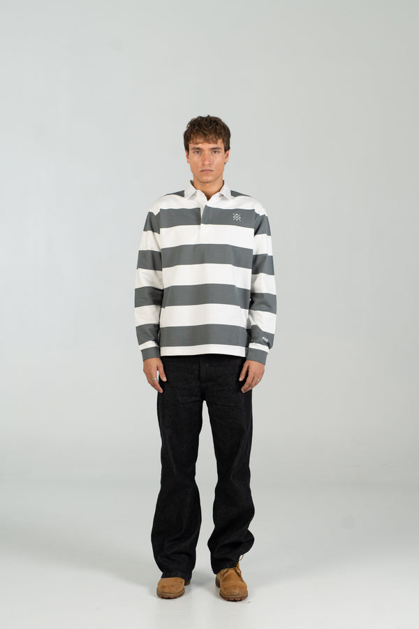 Polo rugby gris y blanco
