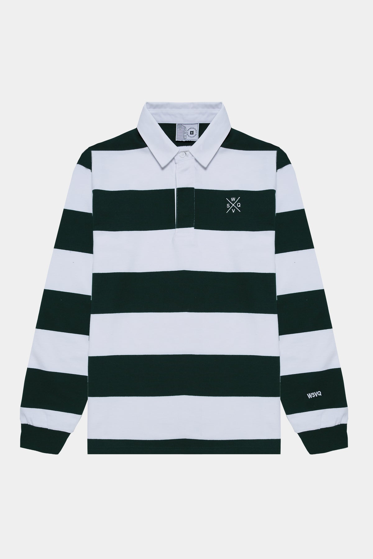 Green and white rugby polo shirt