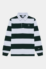 Green and white rugby polo shirt